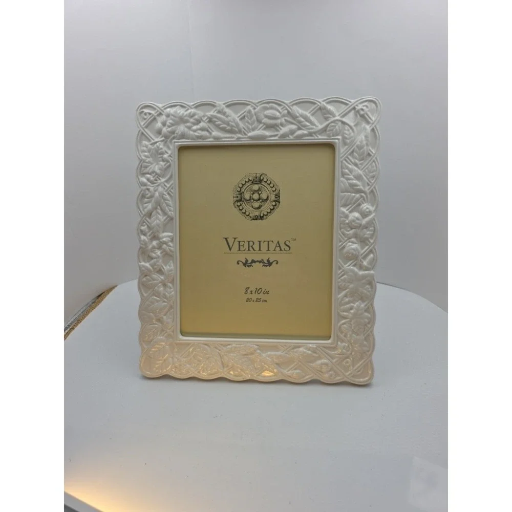 VTG Ivory Ceramic Floral Picture Frame 8x10 Embossed White Shabby Chic 13x11.5